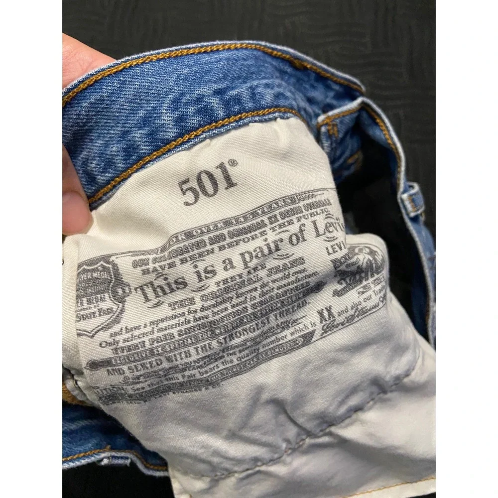 Levis 501 Original Distressed Denim Shorts Blue High Rise W27